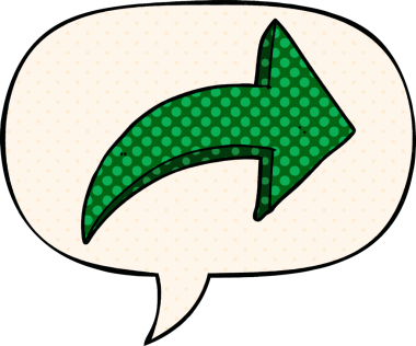 Bir insan tarafından çizilmiş çizgi roman tarzında konuşma balonlu bir ok gösteren çizgi film.