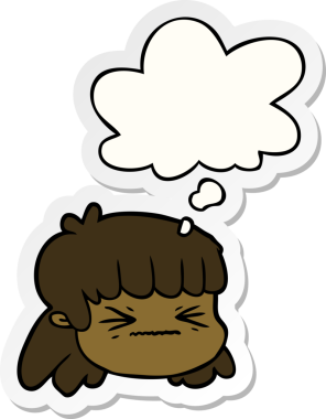 Düşünce baloncuklu karikatür kadın yüzü bir insan tarafından çizilmiş çıkartma gibi.