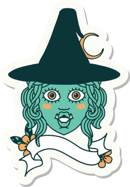 Bir insan tarafından çizilmiş yarım ork cadı yüzü çıkartması.