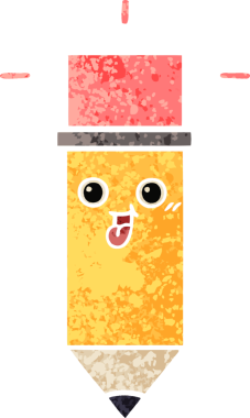 Bir insan tarafından çizilmiş bir kalemin retro çizim tarzı karikatürü