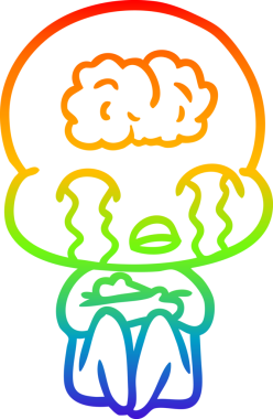 Gökkuşağı gradyan çizgi çizimi bir insan tarafından çizilmiş büyük beyin uzaylısının ağlaması