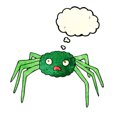 Bir insan tarafından çizilmiş düşünce baloncuklu çizgi film örümceği