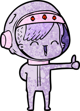 Bir insan tarafından çizilmiş mutlu uzay kızı.