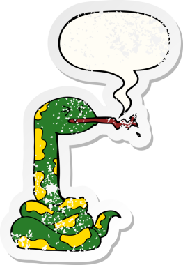 çizgi filmlerdeki tıslayan yılan, bir insan tarafından çizilmiş, kederli, eski bir çıkartma.