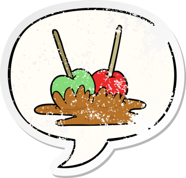 çizgi film elma şekerlemeleri konuşma baloncuğu bir insan tarafından çizilmiş sıkıntılı eski bir çıkartma