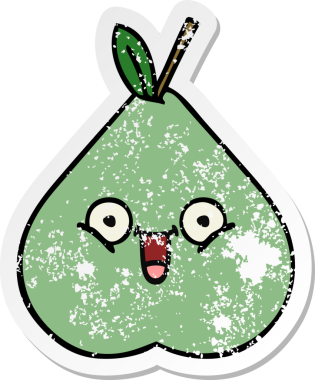Bir insan tarafından çizilmiş yeşil armut karikatürünün sıkıntılı çıkartması.