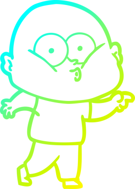 Bir insan tarafından çizilmiş, kel bir adamın soğuk çizgi çizimi.