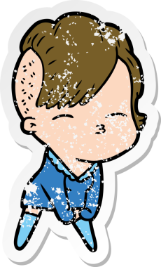 Bir insan tarafından çizilmiş, gözlerini kısan bir çizgi film karakterinin sıkıntılı çıkartması.