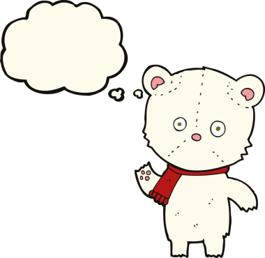 Bir insan tarafından çizilmiş düşünce baloncuğu ile kutup ayısı sallayan çizgi film