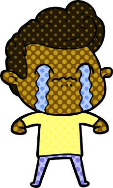 Bir insan tarafından çizilmiş ağlayan çizgi film adamı.