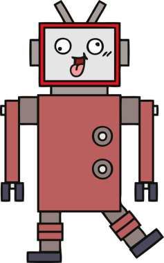 Bir insan tarafından çizilmiş sevimli bir robot karikatürü.