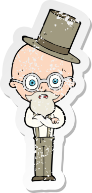 Bir insan tarafından çizilmiş silindir şapkalı yaşlı bir adamın karikatür yapıştırması.