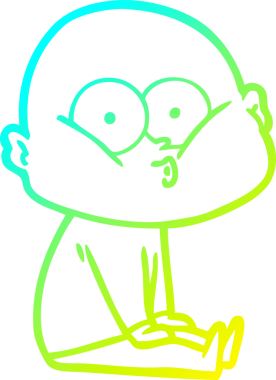 Bir insan tarafından çizilmiş, kel bir adamın soğuk çizgi çizimi.