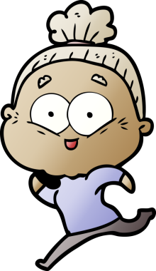 Bir insan tarafından çizilmiş mutlu yaşlı kadın çizgi filmi.