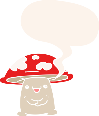 bir insan tarafından çizilmiş retro tarzı konuşma balonu olan mantar karakteri.