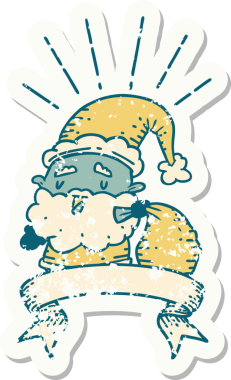 Bir insan tarafından çizilmiş çuvalı olan eski bir dövme stili Noel Baba karakteri.