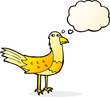 Bir insan tarafından çizilmiş konuşma balonlu çizgi film kuşu.