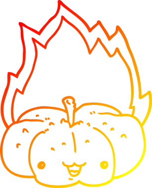 Bir insan tarafından çizilmiş yanan bir balkabağının sıcak çizgi çizimi