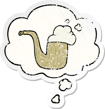 İnsan tarafından çizilmiş yıpranmış bir çıkartma gibi düşünce baloncuklu çizgi film borusu.