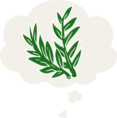 Düşünce baloncuğu olan karikatür bitkisi insan tarafından çizilmiş.