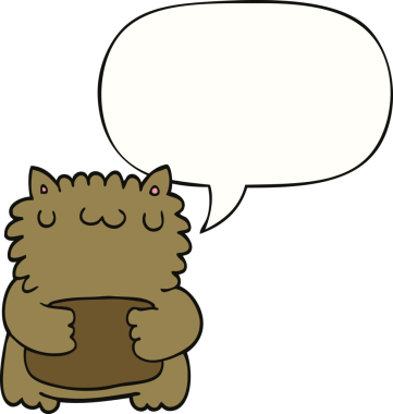 Bir insan tarafından çizilmiş konuşma balonlu çizgi film ayısı.