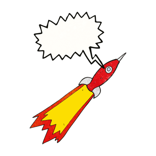Bir insan tarafından çizilmiş serbest dokuma konuşma balonu karikatürü roketi