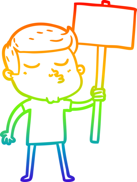 Gökkuşağı gradyan çizgi çizimi Bir çizgi film modeli adam somurtuyor Bir insan tarafından çizilmiş işaret ile