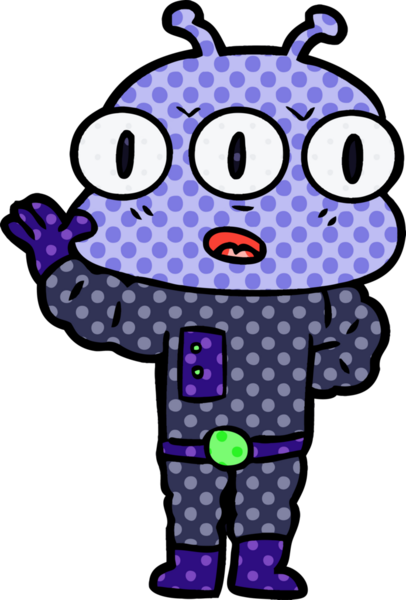 Bir insan tarafından çizilmiş üç gözlü uzaylı çizgi filmi.