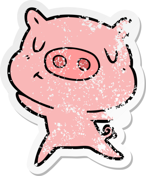 Bir insan tarafından çizilmiş çizgi film içerikli bir domuzun sıkıntılı çıkartması.