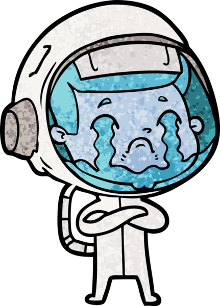 Bir insan tarafından çizilmiş ağlayan astronot çizgi filmi.
