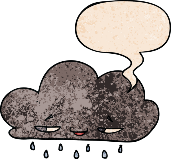 bir insan tarafından çizilmiş eski dokuda konuşma baloncuğu olan karikatür yağmur bulutu