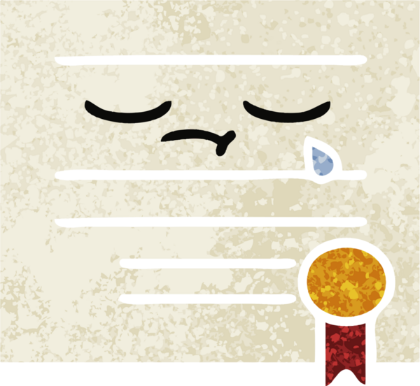 Bir insan tarafından çizilmiş mezuniyet diplomasının retro çizim tarzı karikatürü.