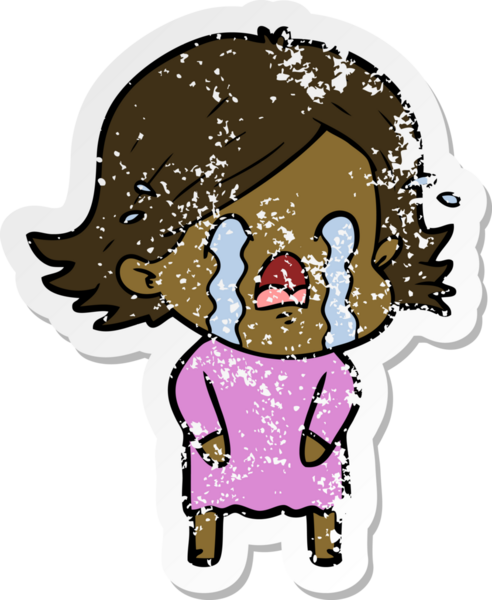 Bir insan tarafından çizilmiş ağlayan karikatürlü bir kadının sıkıntılı çıkartması.