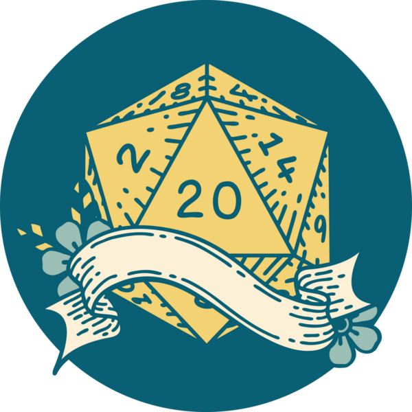 Retro Dövme Biçimi Doğal 20 D20 zar bir insan tarafından çizildi