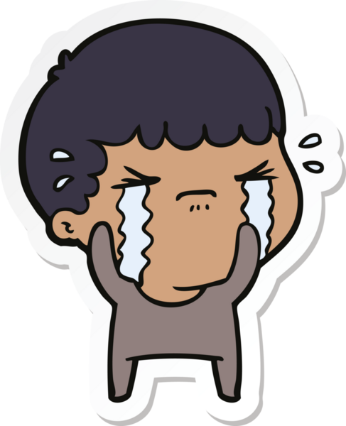 Bir insan tarafından çizilmiş, ağlayan bir çizgi film karakterinin çıkartması.