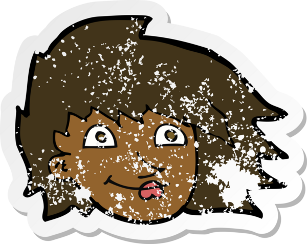 Bir insan tarafından çizilmiş bir karikatür kadın yüzünün gerilimli yapıştırması.