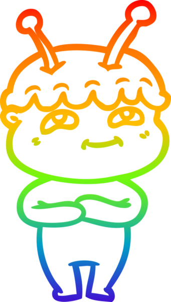 Gökkuşağı gradyan çizimi bir insan tarafından çizilmiş dost bir uzay adamının çizimi