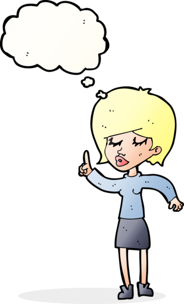 Bir insan tarafından çizilmiş düşünce baloncuğu fikri olan karikatür kadın.