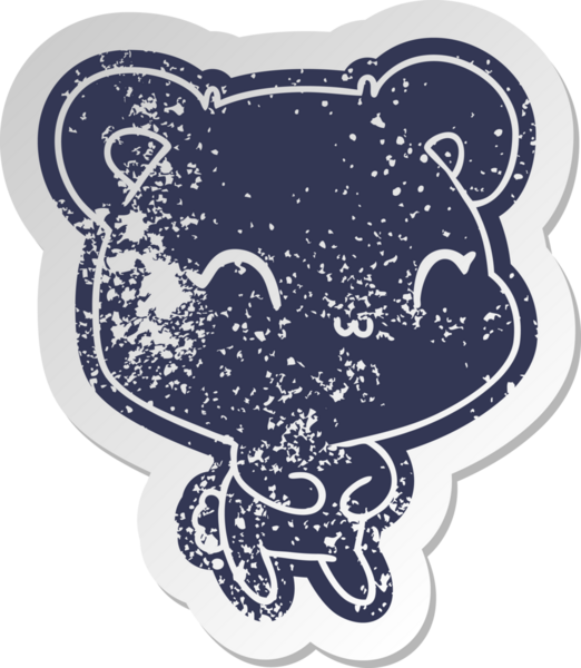 Sıkıntılı eski çizgi film çıkartması Kawaii bir insan tarafından çizilmiş sevimli oyuncak ayı.