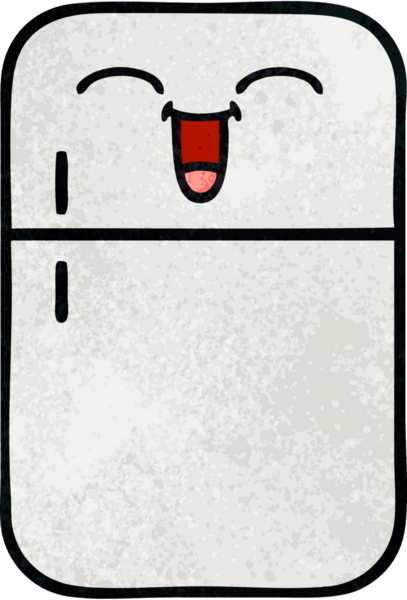 Bir insan tarafından çizilmiş buzdolabının retro grunge desenli karikatürü.