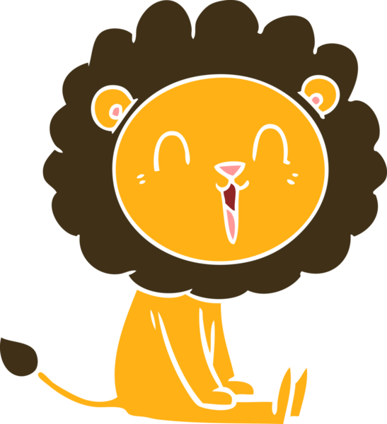 Gülen aslan düz renkli çizgi film bir insan tarafından çizilmiş.