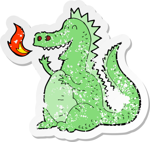 Bir insan tarafından çizilmiş ateş püskürten bir ejderhanın gerilimli yapıştırması.