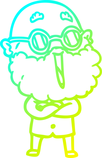 Bir insan tarafından çizilmiş sakallı neşeli bir çizgi film çizimi.