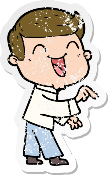 Bir insan tarafından çizilmiş gülen karikatür adamın sıkıntılı çıkartması.