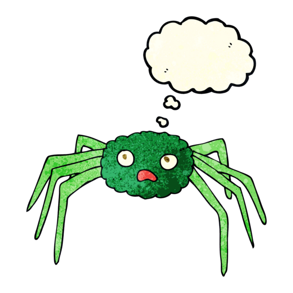 Bir insan tarafından çizilmiş düşünce baloncuklu çizgi film örümceği