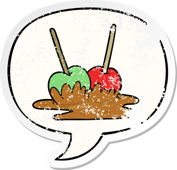 çizgi film elma şekerlemeleri konuşma baloncuğu bir insan tarafından çizilmiş sıkıntılı eski bir çıkartma