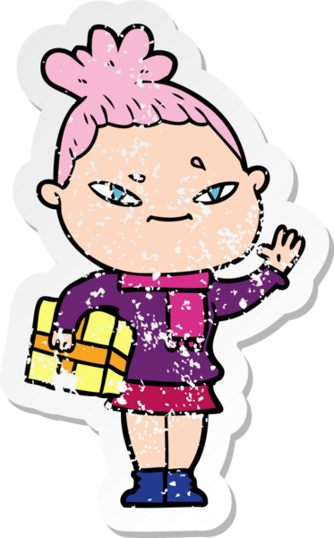 Bir insan tarafından çizilmiş karikatür bir kadının sıkıntılı çıkartması.