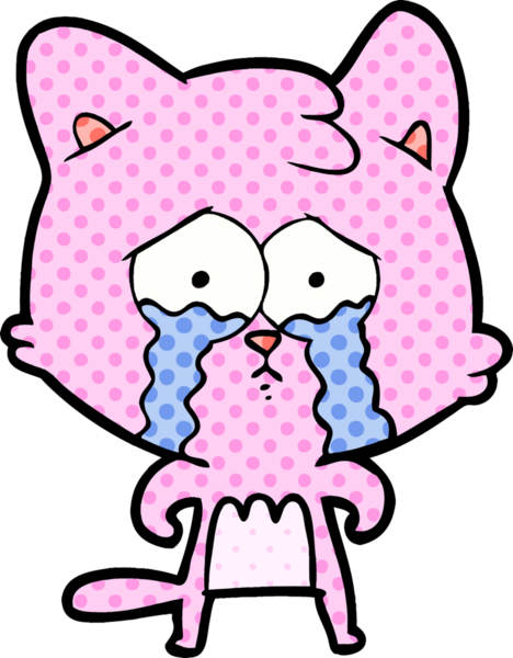 Bir insan tarafından çizilmiş ağlayan kedi çizgi filmi.