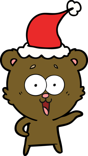 Gülen ayıcığın el çizimi. Bir insan tarafından çizilmiş Noel Baba şapkası.