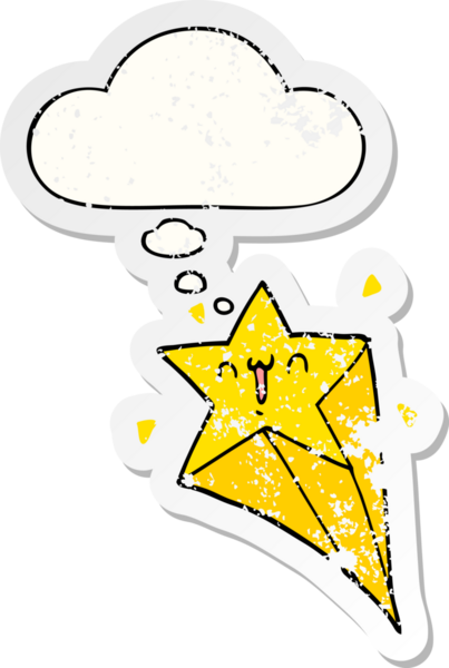 Düşünce baloncuğu olan çizgi film yıldızı bir insan tarafından çizilmiş yıpranmış bir çıkartma.